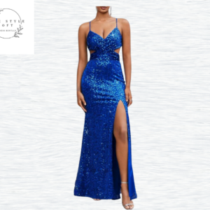 Blue Sequin V Neckline