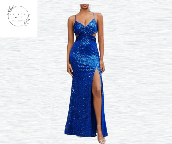 Blue Sequin V Neckline